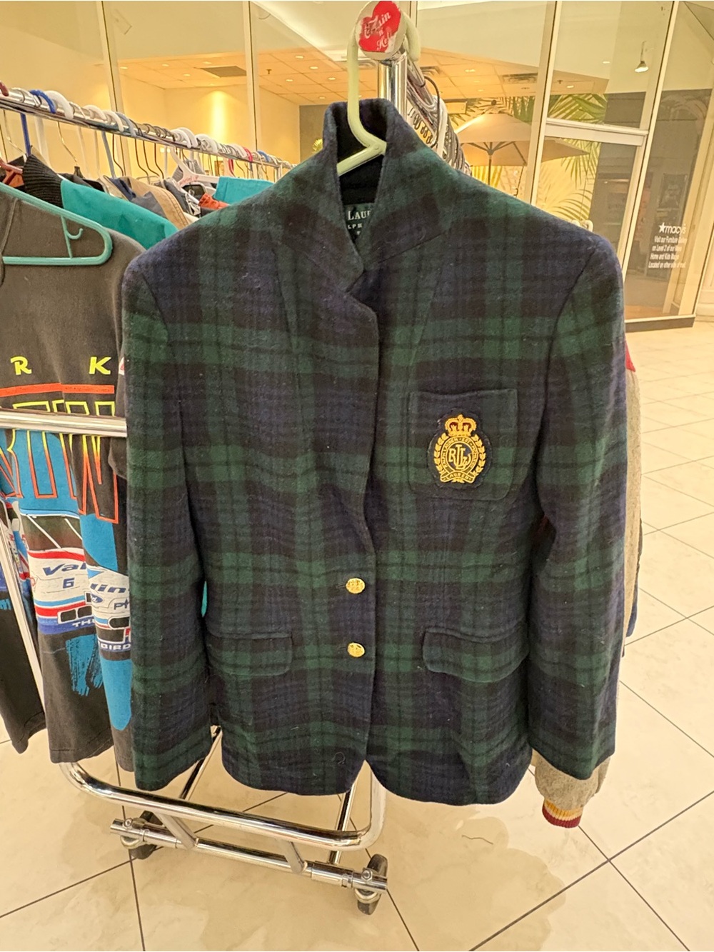 Polo Ralph Lauren Women's Plaid Bullion Crest Blazer Navy/Green Sz. 2p